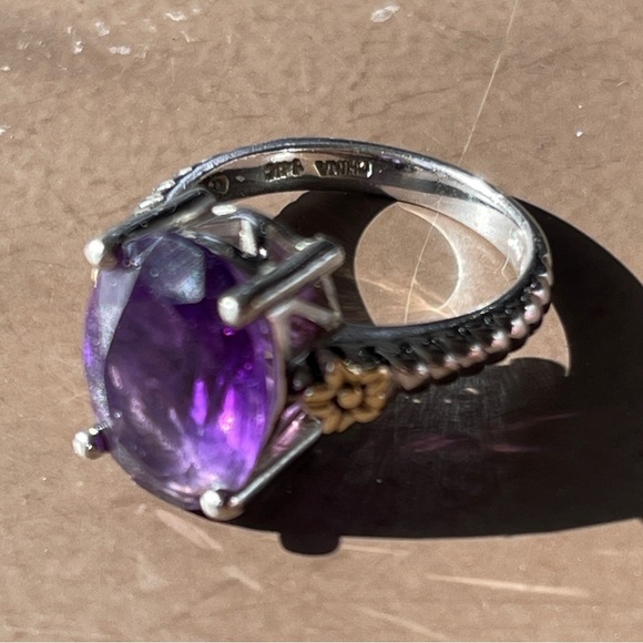 Large Amethyst Faceted Gemstone Sterling Silver Ring Size 7 - Picture 2 of 10